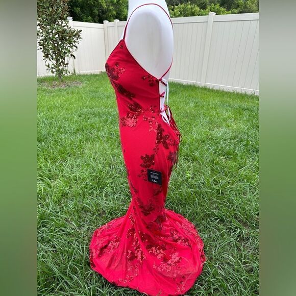 NWT Lulu’s Valhalla red sequin lace up maxi elegant formal dress Sz XL - Picture 4 of 12